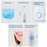 TUREWELL Water Flossing Oral Irrigator, 600ML Dental Cleaner 10 Adjustable Pressure, Electric Oral Flosser for Teeth/Braces, 8 Water Jet Tips for Family (White)