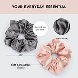 Kitsch Satin Hair Scrunchies for Women - Softer Than Silk Scrunchies for Hair | Satin Scrunchies for Girls & Stylish Satin Hair Ties | Cute Satin Hair Scrunchie for Styling, 2 pack (Blush/Charcoal)