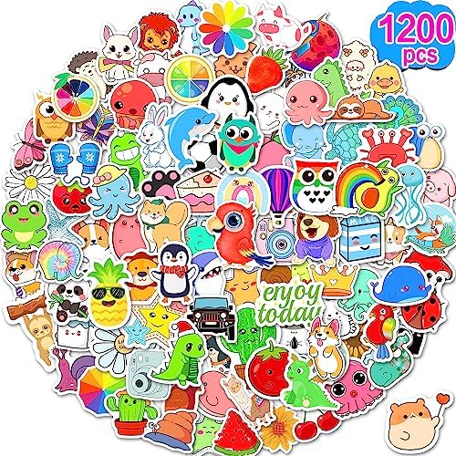 1200 Pcs Stickers for Kids, Cute Water Bottle Stickers for Teens, Kawaii Vinyl Phone Laptop Skateboard Animal Waterproof Stickers, Bulk Aesthetic Sticker Packs for Boys Girls Teacher