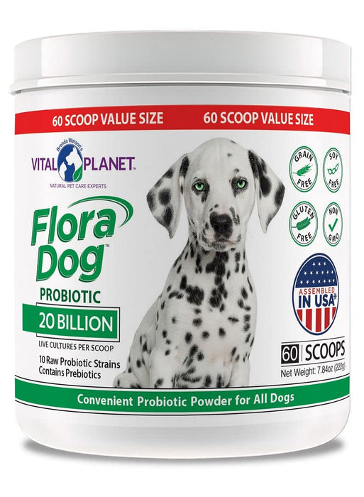 Vital Planet - Flora Dog Probiotic Powder Supplement with 20 Billion Cultures and 10 Strains, High Potency Immune and Digestive Support Probiotics for Dogs, 7.84 oz., 222 Grams, 60 Servings