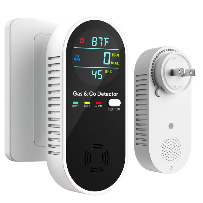 4-in-1 Upgraded Combination Natural Gas Leak Detector and Carbon Monoxide Detectors, Dual Sensor Gas Leak Detector & Carbon Monoxide Detectors Plug in (Temperature & Humidity Sensor) for Home, RV