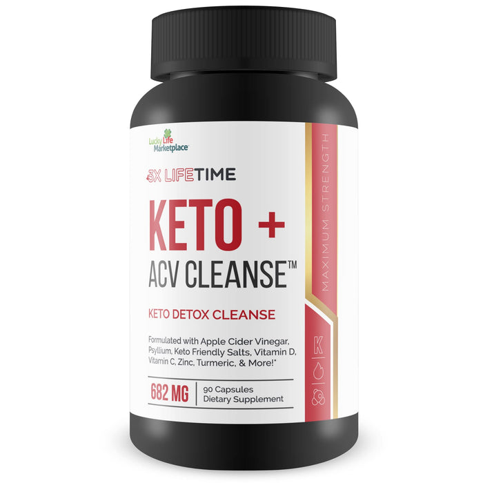 3X Lifetime Keto + ACV Cleanse - Keto Detox Cleanse for Full Body Cleansing - 90 Day Supply - Help Reduce Belly Bloat w/Psyllium Digestive Support - Promote Energy & Focus - Keto Detox Cleanser