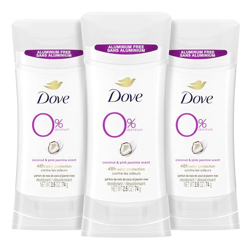 Dove Aluminum Free Deodorant for Women 24-Hour Odor Protection, Coconut and Pink Jasmine, 7.8 Oz, 3 Count