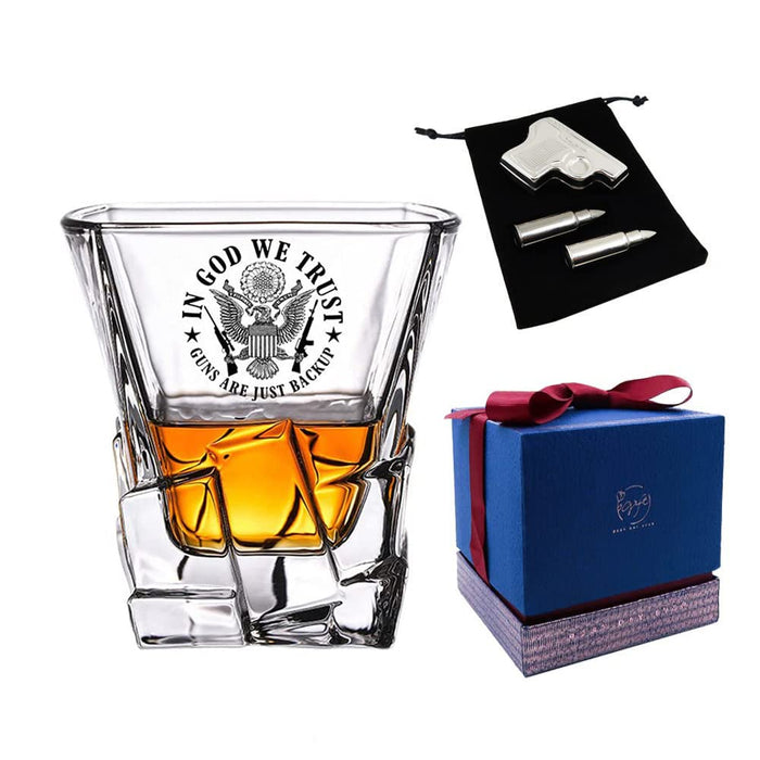 Trump 2024 Tactical Gifts, In God We Trust Whiskey Glass & Whisky Bullet Stones Christmas Gifts for Men