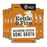 Kettle and Fire Mushroom Chicken Bone Broth, Keto, Paleo and Whole 30 Approved, Gluten Free, High in Protein and Collagen, 6 Pack