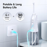 Demita Cordless Water Flosser for Teeth, 300ML 3 Modes 5 Jet Tips Portable Electric Flosser Pick for Adults, IPX7 Waterproof Oral Irrigator Dental Flosser Cleaning Kit for, Gums, Braces Care (White)