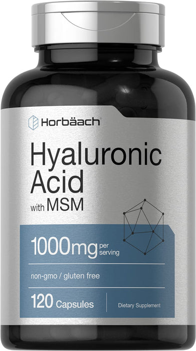 Horbäach Hyaluronic Acid with MSM | 1000 mg | 120 Capsules | Non-GMO and Gluten Free Supplement | Bioavailable Formula