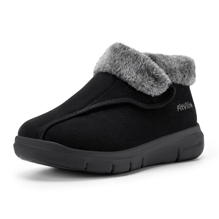 FitVille Diabetic Shoes for Women, Warm Adjustable Winter Slippers Boots Swollen Feet Shoes Snow Boots for Elderly Foot Pain Relief Plantar Fasciitis