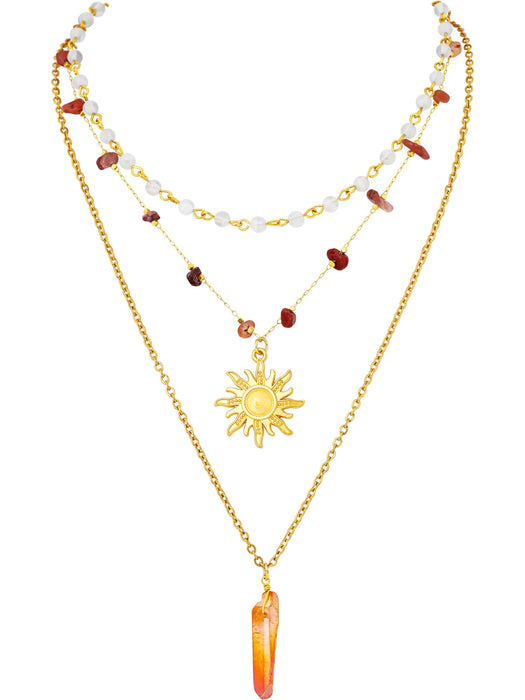 Layered Crystal Sun Necklace, Gothic Boho Hippie Summer Beach Necklace