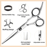 Hair Cutting Scissors Thinning Shears Set, Fcysy Professional 10 Pcs Sharp Barber Hair Cutting Kit Haircut Scissors Hairdressing Shears with Hair Scissors Accessories in Leather Case for Women Men Pet