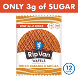 Rip Van Wafels Dutch Caramel & Vanilla Stroopwafels, Healthy Snacks, Non-GMO, Low Calorie, Low Sugar (3g), Office Snacks, Keto Friendly, 12 Count