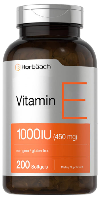 Horbäach Vitamin E 1000 IU Softgel Capsules | 200 Count | Non-GMO, Gluten Free, Preservative Free | Vitamin E Oil