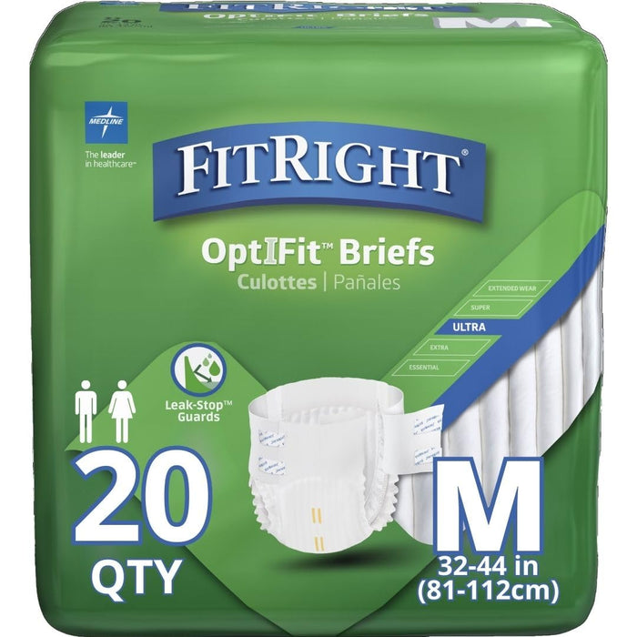 FitRight Ultra Adult Diapers, Disposable Incontinence Briefs with Tabs, Heavy Absorbency, Medium, 32"-42", 4 packs of 20 (80 total)