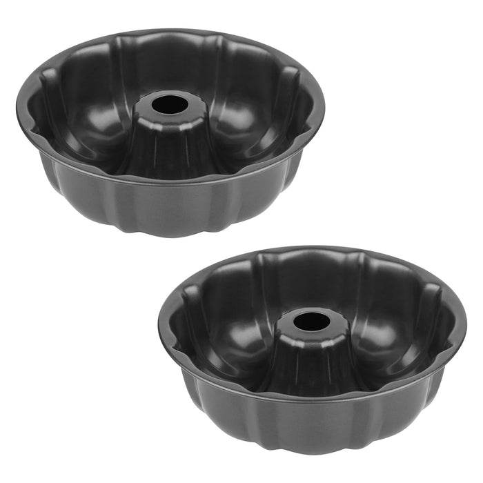 Novery 9.5" Non-stick Cake Pan, Heavy Duty Carbon Steel Fluted Tube Round Baking Pan,Buntz Pound Cake Pan Mold,Tube Bakeware,Baking Mold for Jello,Gelatin,Chocoflan,Flan - 2 PCS