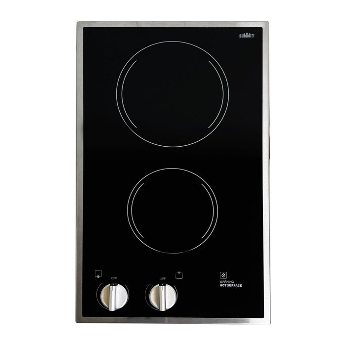 Summit CR2B12ST 12" Wide 115V 2-Burner Radiant Cooktop, Black Ceramic Glass, 1400W, ADA Compliant, Safety Heat Indicator, Easy to Clean, Cord Included, Hotel Suites, Extended Stay, Apartments, House