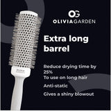 OLIVIA GARDEN Expert Blowout Speed – White & Grey - 45 - Ceramic Coated Round Brush with Extra Long Barrel for 25% Faster Blowouts