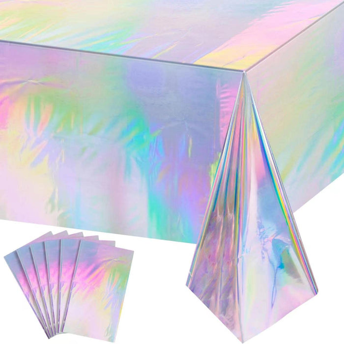 6 Pack Iridescence Plastic Tablecloths Shiny Disposable Laser Rectangle Table Covers Holographic Foil Tablecloth Iridescent Party Decoration Birthday Bridal Wedding Christmas 54" x 108"(Laser)