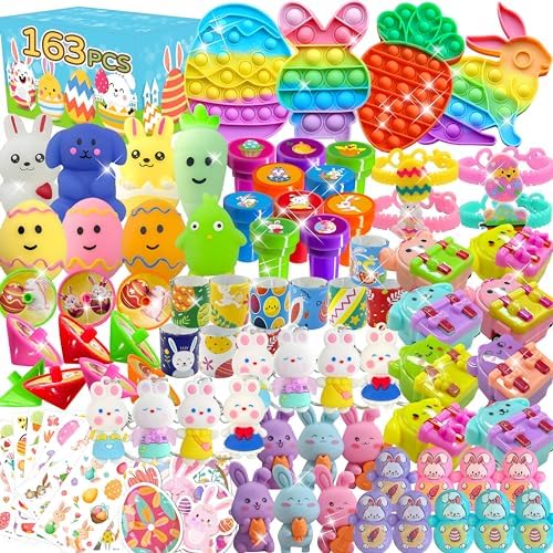 163Pcs Easter Toys for Kids - Party Favors, Classroom Prizes, Basket Stuffers & Treasure Box Fillers - Assorted Easter Gift Bundle for Children
