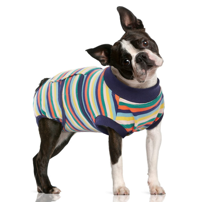 FUAMEY Recovery Suit for Dogs After Surgery,Soft Breathable Dog Bodysuit E-Collar & Cone Alternative Surgical Suit,Male Female Dog Neuter Spay Suits Anti Licking Wounds Onesie Dark Blue Stripes L