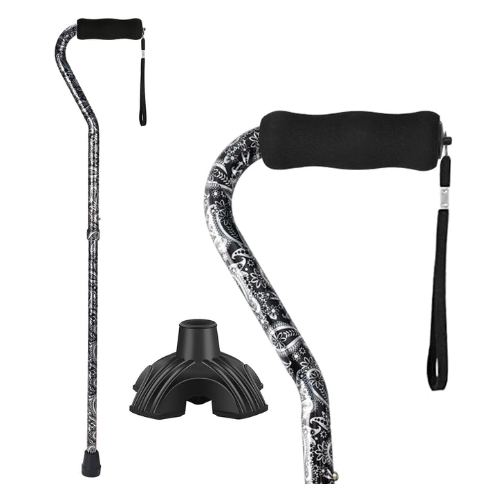 YOKABOZE Walking Cane for Women & Men, Folding Cane Lightweight with Offset Handle, Adjustable Walking Stick for Seniors Mobility Balance, Small Base, 32-37"