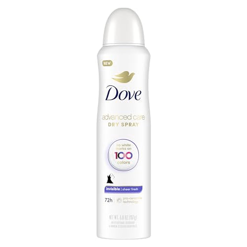 Dove Advanced Care Invisible Dry Spray Antiperspirant Deodorant No White Marks on 100 Colors Sheer Fresh 48-Hour Sweat and Odor Protecting Deodorant for Women 3.8 oz, Pack of 12