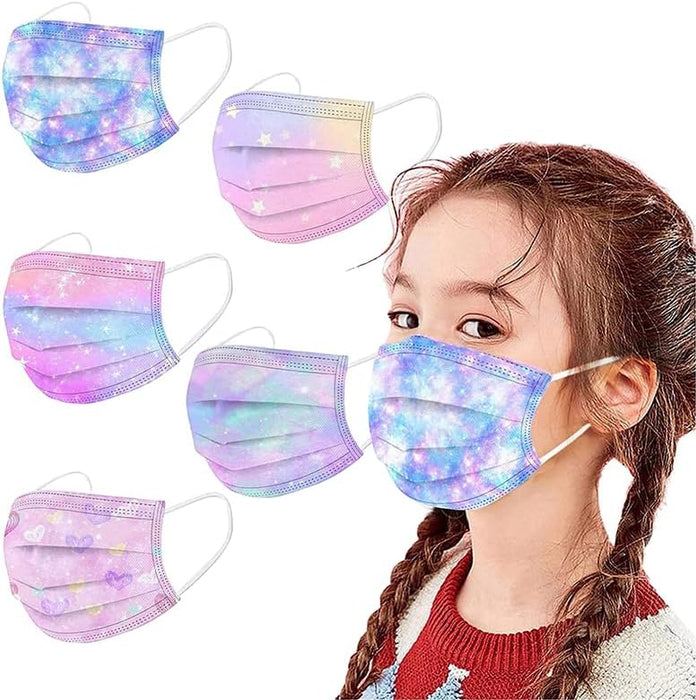 50 Pack Kids Disposable Face Mask, Colorful Printed 3-Ply Breathabel Full Face Protection with Elastic Ear Loop ﻿, One Size & 50pack