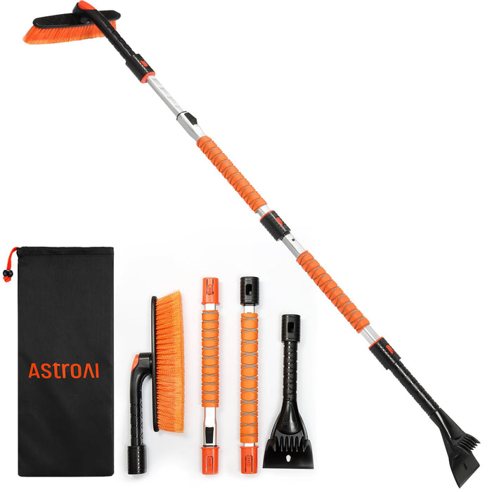 AstroAI 62.4" Ice Scraper and Extendable Snow Brush for Car Windshield with Foam Grip and 360° Pivoting Brush Head for Christmas Car Auto Truck SUV(Orange)