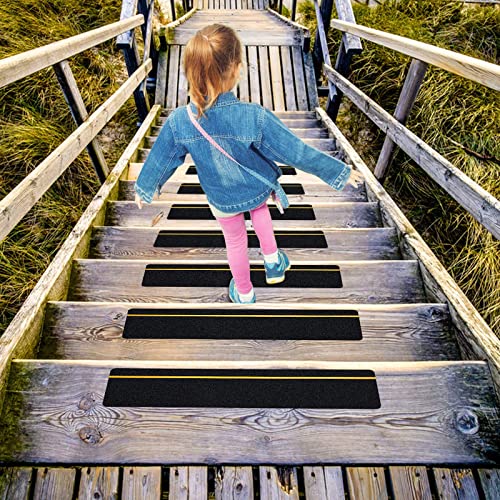 S&X Anti Slip Stair Treads, 12-Pack - 4" x 24" Pre-Cut Anti Slip Tape Outdoor Waterproof for All Slippery Surfaces - Weather Resistant Heavy Duty Non Slip Tape with Reflective Stripe