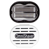 Premium Omnishaver with White Travel Case - The Fastest Way to Shave Head, Legs, Arms, Body | an Alternative to Disposable Shaving Razors Self Cleans & Strops During Use | Bald Head Shaver for Men