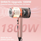 SHRATE Ionic Hair Dryer, Professional Salon Negative Ions Blow Dryer, Powerful 1800W for Fast Drying, 3 Heating/ 2 Speed, Cool Button, Damage Free Hair with Constant Temperature, Low Noise, Gold