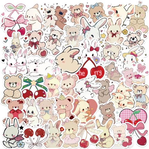 Cute Coquette Stickers, Coquette Bear Bunny Cherry Hearts Stickers for Kindle