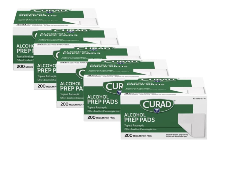 Curad Alcohol Prep Pads, 70% Alcohol, 1000 Count (5 Boxes 200 CT/EA)