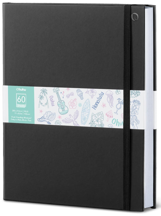 Ohuhu Double-Sided Marker Pad Art Sketchbook Bleedproof - 8.5"x11" Large Paper Size - 90 lb/150 gsm Smooth Drawing Paper - 60 Sheets/120 Pages - Hardcover Sketching Book for Alcohol Markers Paints