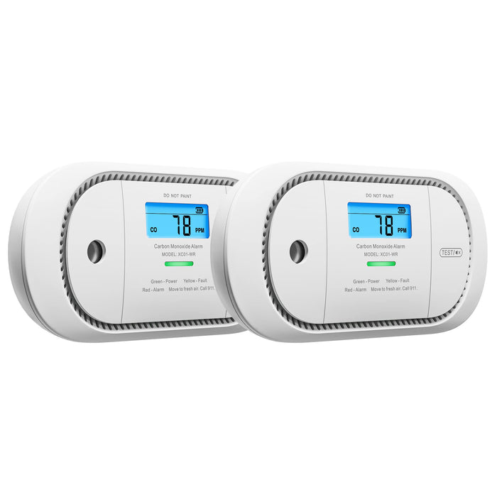 X-Sense Wireless Interconnected Carbon Monoxide Detector, Replaceable Battery Powered CO Alarm with Digital Display and Peak Value Memory, XC01-WR, Pack of 2