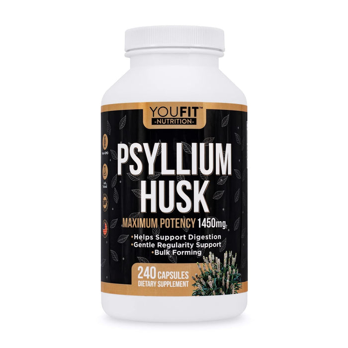 YouFit Nutrition PSYLLIUM Husk Capsules - Premium Psyllium Fiber Supplement - Promotes Intestinal Health and Regularity - 100% Natural Soluble Fiber 1450mg Per Serving - 240 Capsules