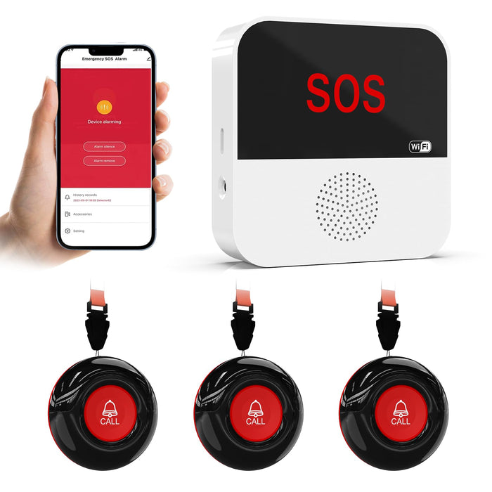 WiFi Smart Wireless Caregiver Pager Call Button Emergency Alert System Life Alert Button for Elderly Patient Seniors Disabled 3 SOS Panic Button 1 Receiver(Only Supports 2.4GHz & No Monthly Fee)