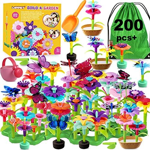 LANNEY Flower Building Toy Set, 200 Pcs Flower Garden Building Toys for Girls Boys 3 4 5 6 7 Year Old, Educational Stem Build Flower Garden Toy, Kids Toddler Birthday Gift Ideas