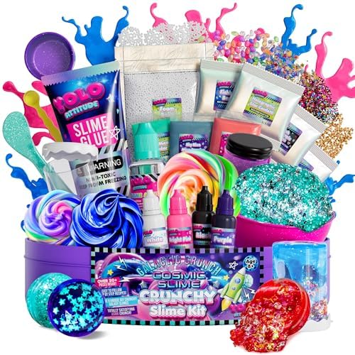 Galaxy Slime Kit for Kids Ages 8-12 - DIY Space Slime Set with Glow-in-The-Dark Effects and 20+ Fun Add-Ins - for Boys and Girls Who Love Creative Play