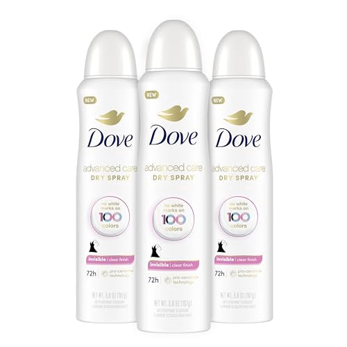 Dove Advanced Care Antiperspirant Deodorant Spray Clear Finish 3 Count Invisible antiperspirant deodorant tested on 100 colors 72-hour odor and sweat protection with Pro-Ceramide technology 3.8 oz