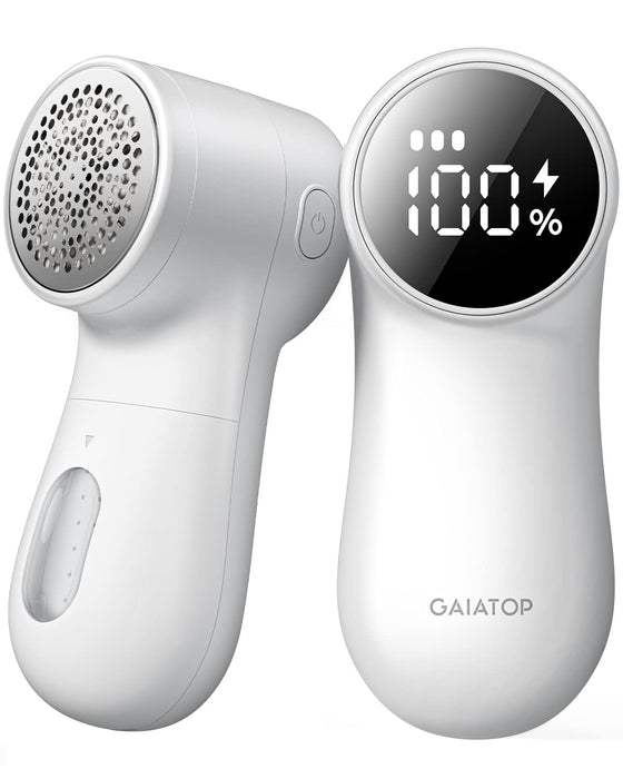 GAIATOP Fabric Shaver, Rechargeable Lint Remover Sweater Defuzzer, Intelligent Digital Display Lints Shaver Fuzzs Pills Bobbles Trimmer for Clothes and Furniture White(1 pcs)