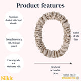 SILKIE x4 Set - Better than Satin - 100% Pure Mulberry Silk Black on Black Skinny Scrunchies Travel Pouch Everyday Hair Ties Elastics Hair Care Ponytail Holder No Damage (Noir)