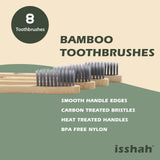 ISSHAH Biodegradable Eco-Friendly Natural Compostable Bamboo Toothbrushes, FSC Certified and PETA approved - Pack of 8