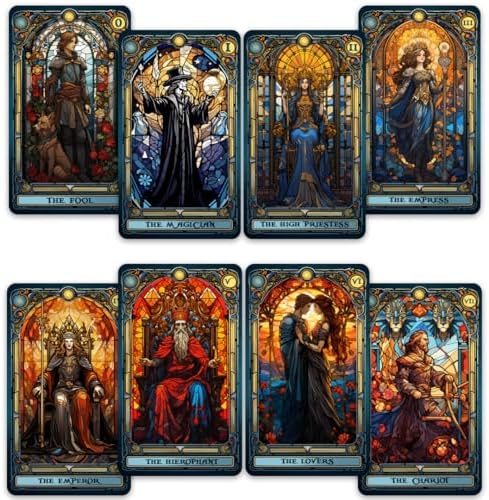 CRAFTERIAN Stained Glass Tarot Cards, 78 Tarot Deck with Foil Edges, Original Tarot Cards for Beginners and Experts with Guide Book, Fortune Telling Game, Divination Tools for All Skill Levels.
