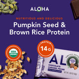 ALOHA Organic Plant Based Protein Bars | Chocolate Caramel Pecan | 12 Count, 1.98oz Bars | Vegan, Low Sugar, Gluten Free, Paleo Friendly, Low Carb, Non-GMO, Stevia Free, Soy Free, No Sugar Alcohol Sweeteners