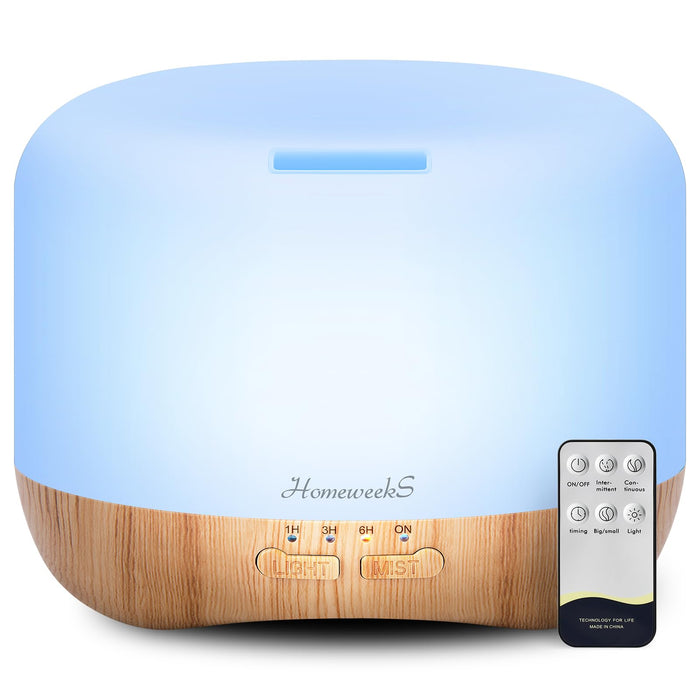 Aromatherapy Essential Oil Diffuser for Room: Oil Diffuser Colorful Aroma Air Humidifier with Adjustable Cool Mist Mode, Waterless Auto Off Ultrasonic Diffusers for Large Small Room Home Office 500ML
