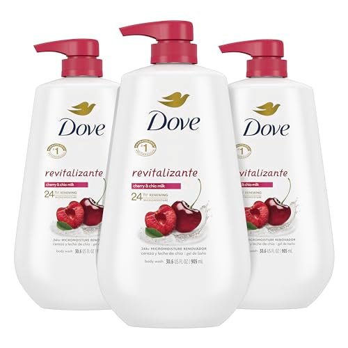 Dove Body Wash with Pump,Revitalizante Cherry & Chia Milk, for Renewed Healthy Looking Skin, Moisturizing Gentle Skin Cleanser with 24hr Renewing MicroMoisture, 30.6 oz (Pack of 3)