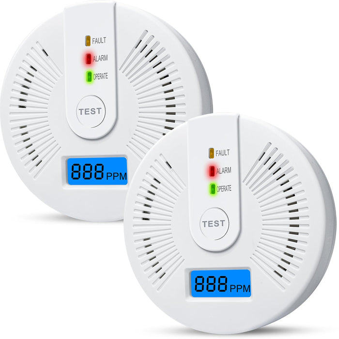 2 Pack Carbon Monoxide Detectors,CO Detectors Battery Powered,Carbon Monoxide CO Alarms with Light&Digital Display for Home,Bedroom,Kitchen,Office