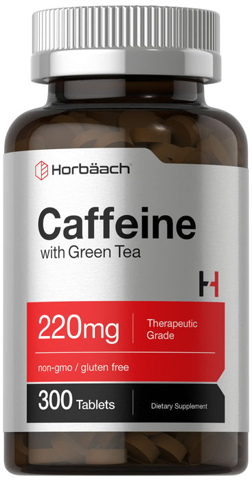 Horbäach Caffeine Pills 200mg | with Green Tea | 300 Tablets | Vegetarian, Non-GMO & Gluten Free