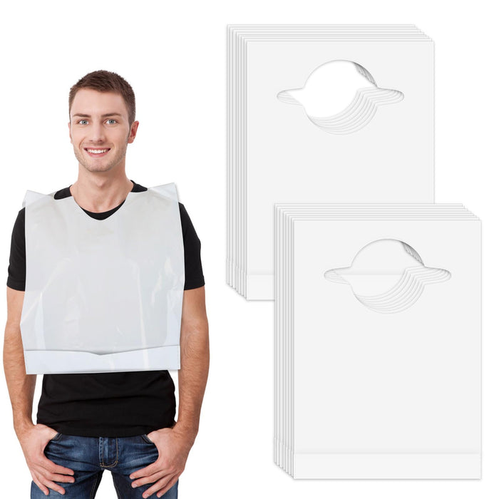 Nonley Disposable Adult Bibs 100 Pack - Disposable Dining Bibs for Adults - Waterproof Oil-Proof Plastic Bibs for Elderly Women and Senior Men Eating
