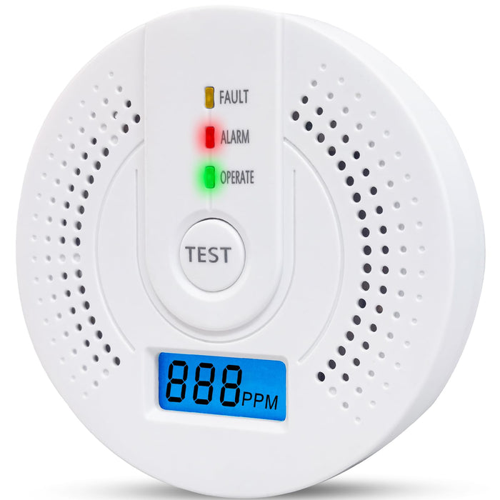 Carbon Monoxide Detector,CO Gas Monitor Alarm Detector Replaceable Battery with Digital LCD Display and Sound Warning for Home/Kitchen/Bedroom